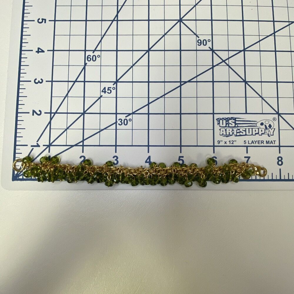 Roberta Chiarella Green Crystal Dangle Beaded Bracelet Gold Tone - Picture 6 of 7